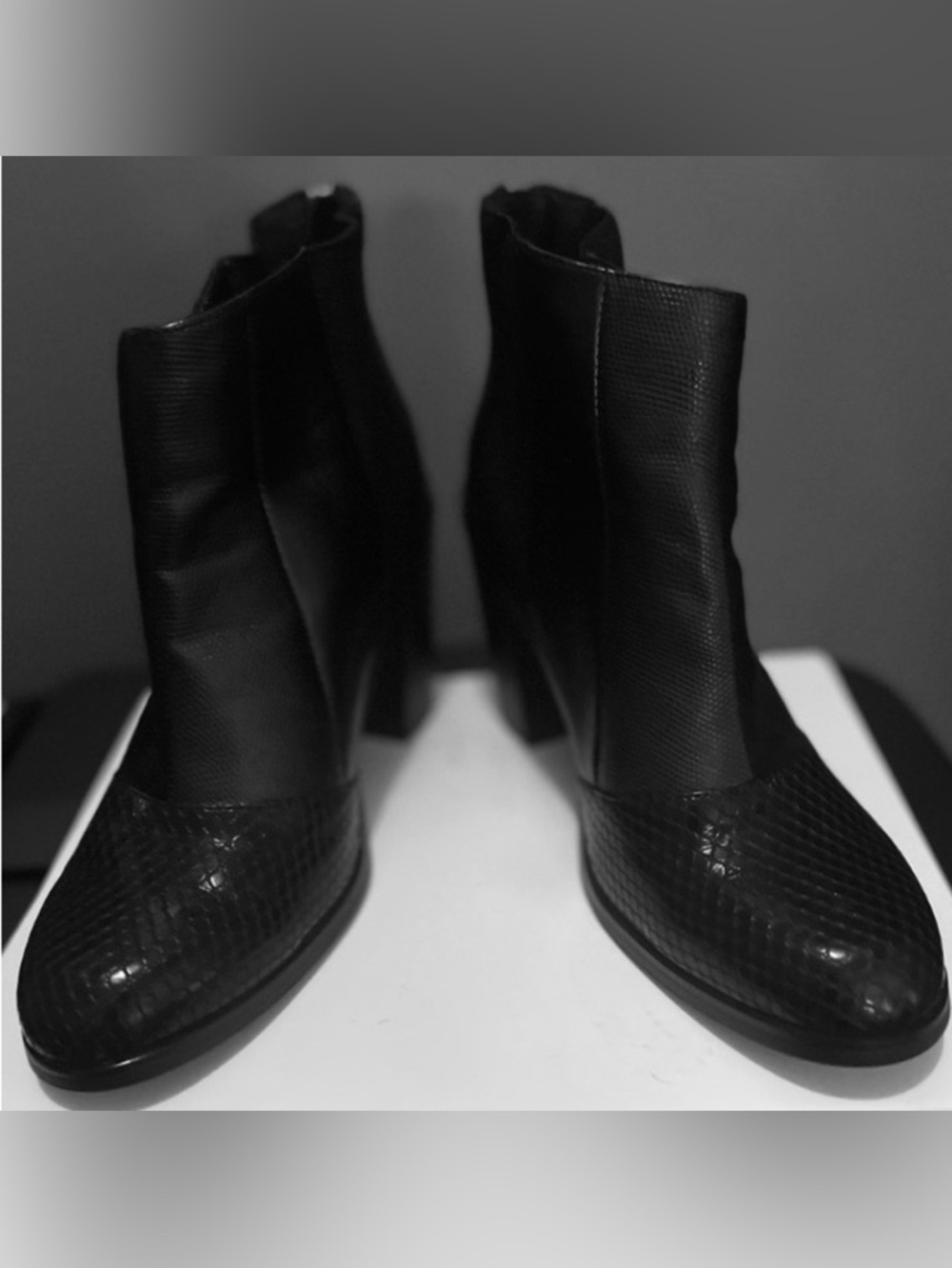 “Reserved” Brand 
Black Leather Ankle Boots 
with Heels. Size: 7 
EUC - Picture 5 of 8